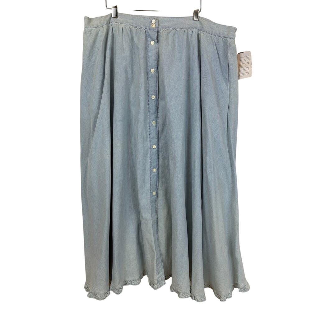 Vintage 90's Jones New York Sport Blue Chambray Button Front Midi Skirt 20W